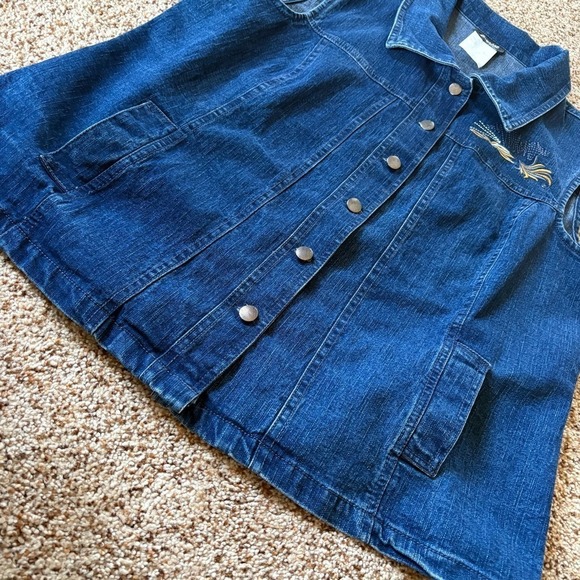 Crystal Fashions Women's Blue Denim Vest Size 14 Jean Embroidered Vtg Y2K Retro - Picture 12 of 14